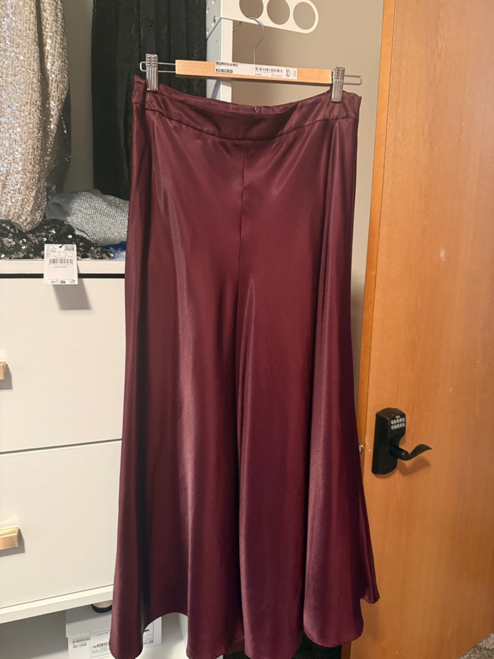 Zara Burgundy Satin A-Line Skirt